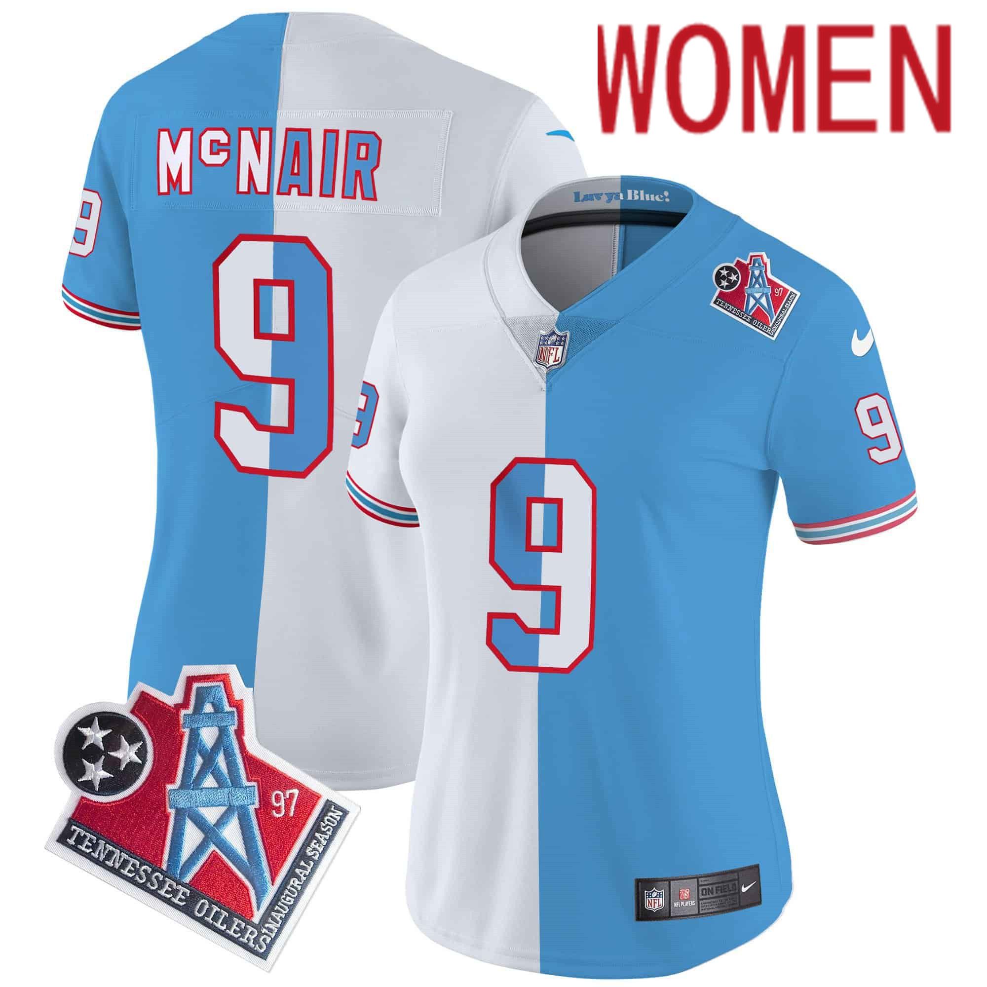 Women Tennessee Titans #9 Mcnair Light Blue with white 1997 Throwback 2024 Nike Limited Vapor NFL Jersey->customized nfl jersey->Custom Jersey